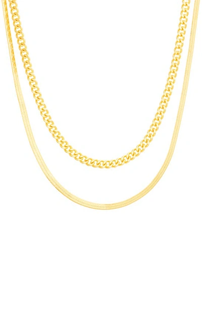 Nes Jewelry Curb & Herringbone Chain Necklace In Gold