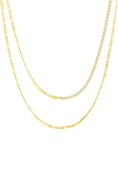 Nes Jewelry Crystal Figaro Chain Necklace In Gold