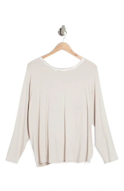 T Tahari Satin Trim Long Sleeve Top In Tranquil Taupe