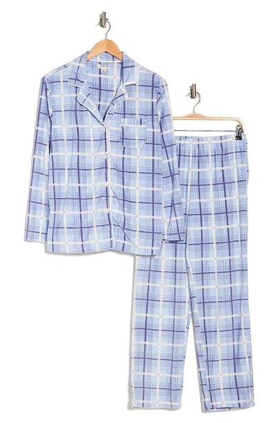Anne Klein Plaid Long Sleeve Shirt & Pants Two-piece Pajama Set In Blue Plaid