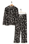 Anne Klein Printed Long Sleeve Shirt & Pants Two-piece Pajama Set In Black Floral