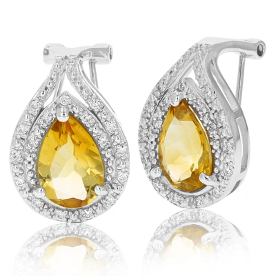 Vir Jewels 4 Cttw Citrine Earrings In .925 Sterling Silver With Rhodium Plating Pear Shape In Gold