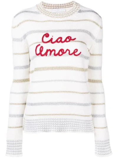Giada Benincasa Ciao Amore Striped Wool & Lurex Sweater In Bianco