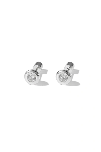 Classicharms Aurora Silver Bezel Set White Clear Solitaire Stud Earrings