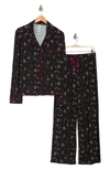 Honeydew Intimates Quiet Night Long Sleeve Button-up Top & Pants Pajamas In Black Poppies