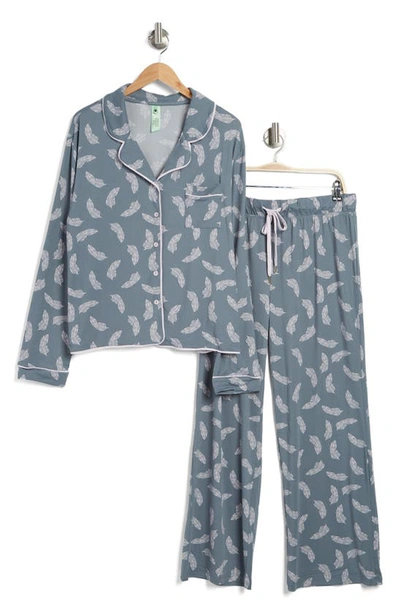 Honeydew Intimates Quiet Night Long Sleeve Button-up Top & Pants Pajamas In Eden Feathers