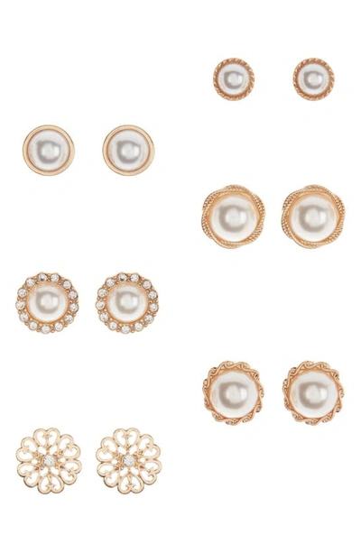 Tasha Assorted 6-pack Imitation Pearl & Crystal Stud Earrings In Gold