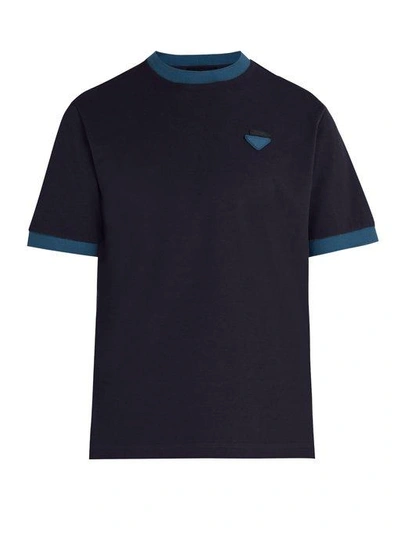 Prada Contrast-trimmed Cotton-piqué T-shirt - Navy In Blue Multi