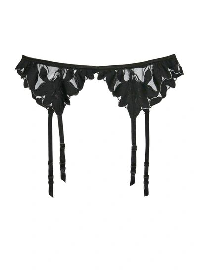Fleur Du Mal Lily Embroidery Garter Belt In Black