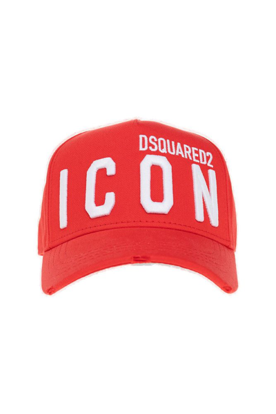 Dsquared2 Icon Logo Embroidered Distressed Baseball Cap In Red
