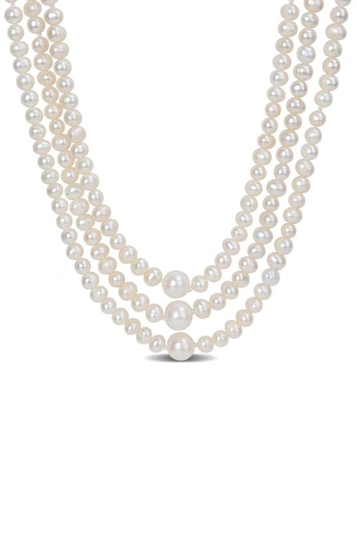 Delmar Triple Layer Freshwater Pearl Long Necklace In White