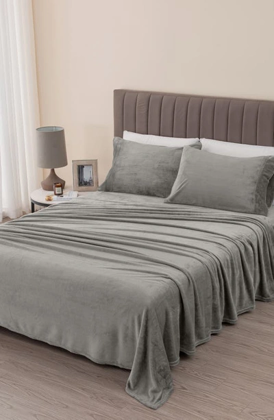 Woven & Weft Solid Plush Velour Sheet Set In Grey