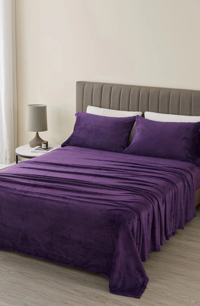 Woven & Weft Solid Plush Velour Sheet Set In Purple