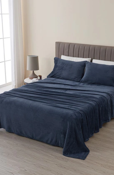Woven & Weft Solid Plush Velour Sheet Set In Navy