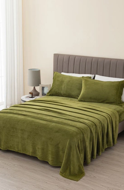 Woven & Weft Solid Plush Velour Sheet Set In Olive