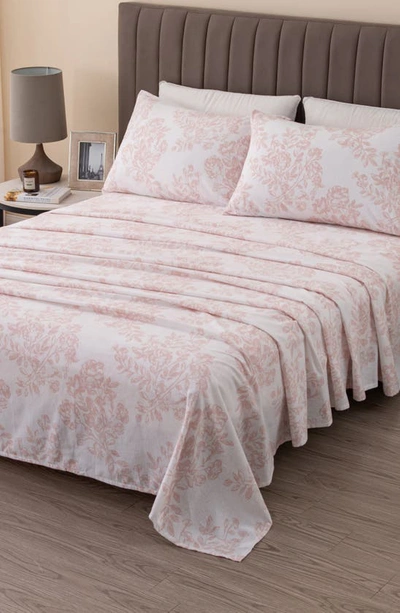 Woven & Weft Turkish Cotton Windowpane Printed Flannel Sheet Set In Toile - Blush Pink