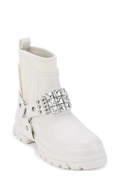 Karl Lagerfeld Rylie Crystal Studded Lug Boot In Soft White