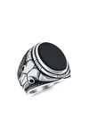 Bling Jewelry Sterling Silver Semiprecious Stone Skull Signet Ring In Black