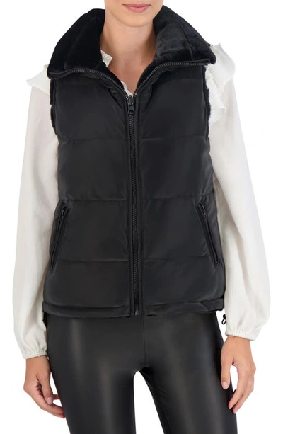 Ookie & Lala Water Resistant Reversible Faux Fur Puffer Vest In Black