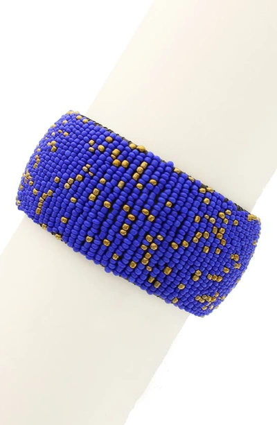 Olivia Welles Beaded Bangle Bracelet In Gold / Blue