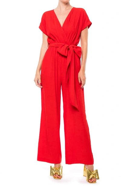 Meghan La Wonderland Surplice V-neck Jumpsuit In Cherry