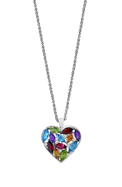 Effy Sterling Silver Stone Heart Pendant Necklace In Blue/ Green Multi