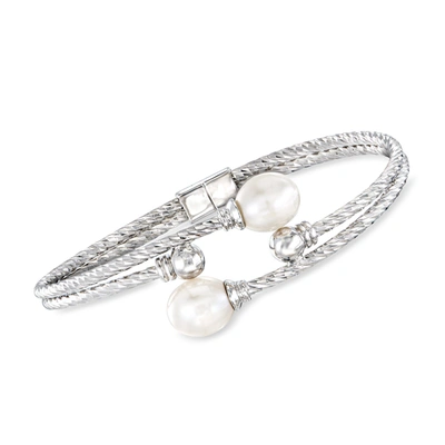 Ross-simons 7-8mm Cultured Pearl Cuff Bracelet In Sterling Silver In Multi