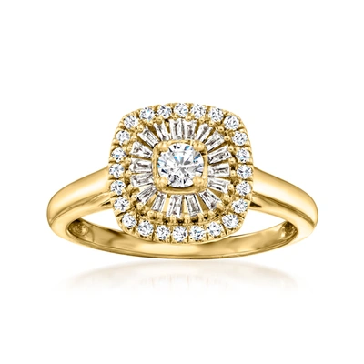 Ross-simons Baguette And Round Diamond Halo Ring In 14kt Yellow Gold In Silver