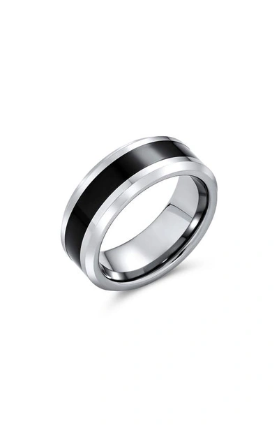Bling Jewelry Two-tone Stripe Titanium Band Ring In Silver