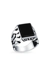 Bling Jewelry Sterling Silver Semiprecious Stone Signet Ring In Black