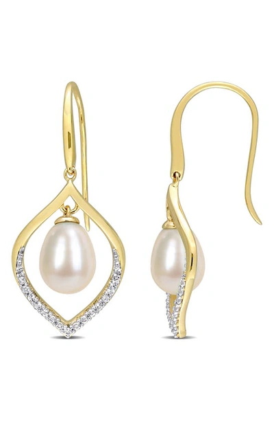 Delmar Diamond Pavé Orbital 8-8.5mm Cultured Freshwater Pearl Earrings In White