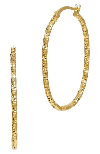 Savvy Cie Jewels Diamond-cut Oval Hoop Earrings In Gold