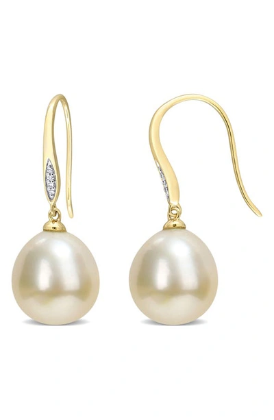 Delmar 10k Gold Diamond & 12-12.5mm Golden South Sea Cultured Freshwater Pearl Earrings In White