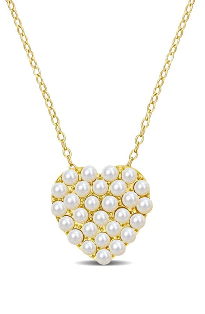 Delmar 2-2.5mm Cultured Freshwater Pearl Heart Pendant Necklace In White