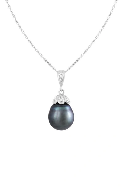 Splendid Pearls 14k White Gold Diamond & Cultured Tahitian Pearl Pendant Necklace In Black