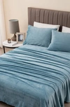 Woven & Weft Solid Plush Velour Sheet Set In Blue Surf