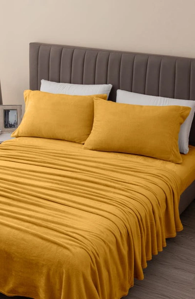 Woven & Weft Solid Plush Velour Sheet Set In Marigold