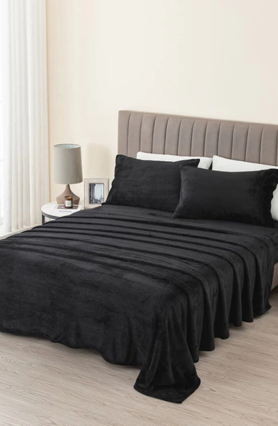 Woven & Weft Solid Plush Velour Sheet Set In Black