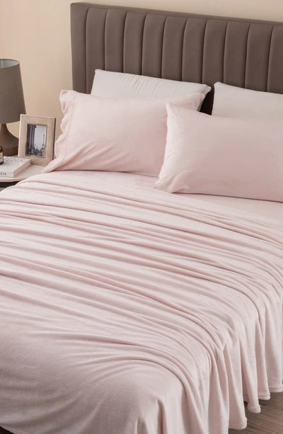 Woven & Weft Solid Plush Velour Sheet Set In Blush Pink