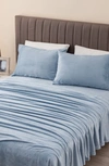 Woven & Weft Solid Plush Velour Sheet Set In Pearl Blue