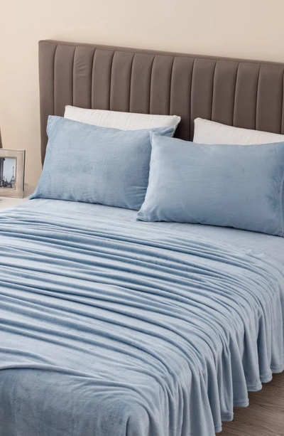 Woven & Weft Solid Plush Velour Sheet Set In Pearl Blue