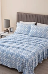 Woven & Weft Printed Plush Velour Sheet Set In Blue Watercolor Damask