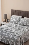 Woven & Weft Printed Plush Velour Sheet Set In Grey Polar Bears