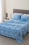 Woven & Weft Printed Plush Velour Sheet Set In Blue Snowflake