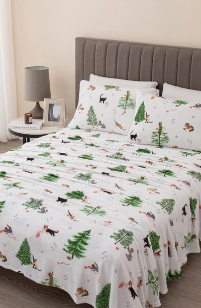 Woven & Weft Printed Plush Velour Sheet Set In Winter Cats
