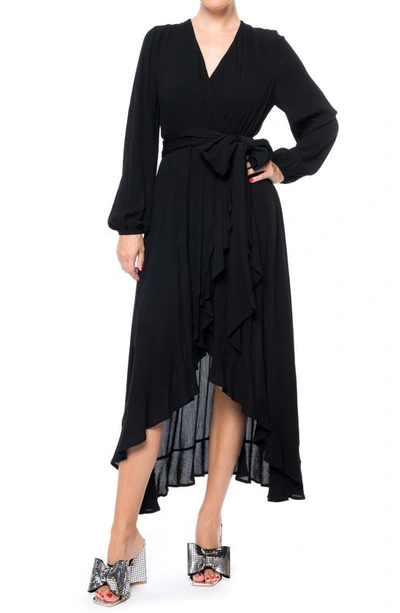 Meghan La Meadow Surplice V-neck Long Sleeve Maxi Dress In Black