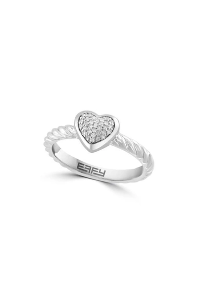 Effy Sterling Silver Pavé Diamond Heart Ring