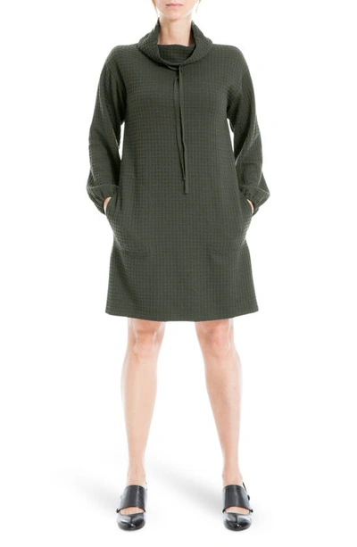 Max Studio Long Sleeve Waffle Knit Shift Dress In Army