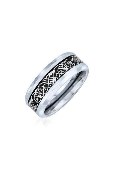 Bling Jewelry Celtic Dragon Titanium Band Ring In Silver-tone