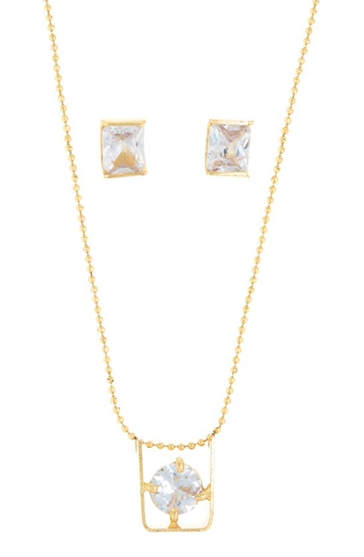 Area Stars Geometric Pendant Necklace & Stud Earrings Set In Gold